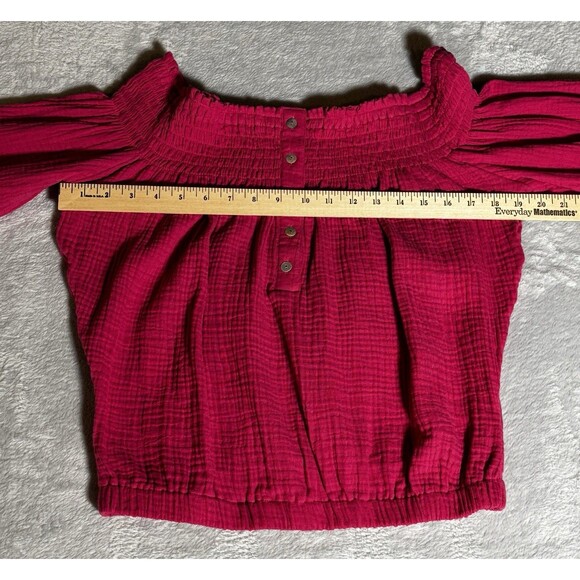 Evereve Roan + Ryan Women’s Size Small Fuchsia Kamryn Gauze Off Shoulder Top - Picture 4 of 10